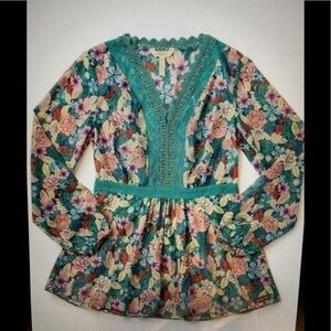 Matilda Jane Kookaburra Top Teal & Floral Boho L New With Tags